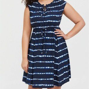TORRID Navy Tie-Dye Challis Skater Dress EUC